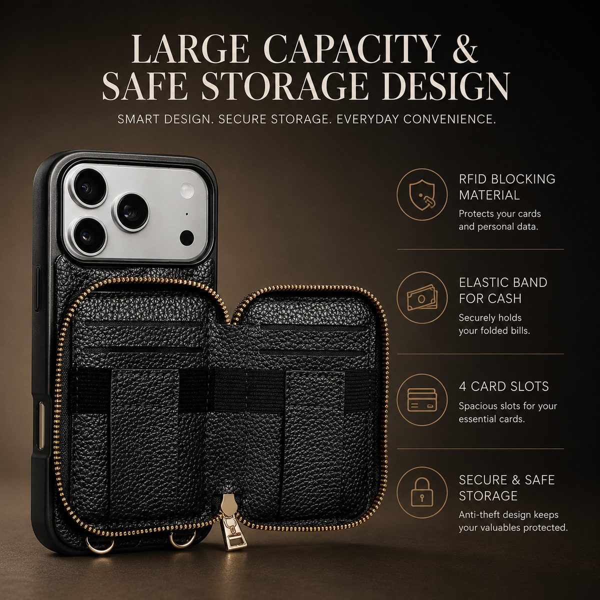 Premium iPhone Case RFID Blocking PU Leather Wallet Cover Wrist Strap Crossbody Card Holder Storage Full Protection For Travel Carry Wallet Pouch Case