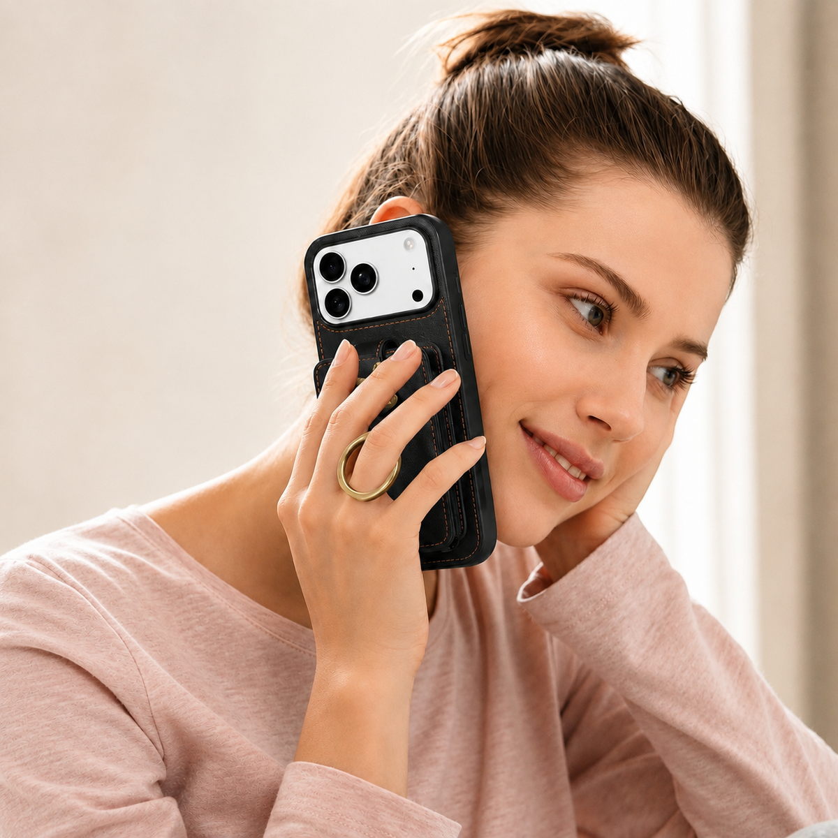 Premium iPhone Case RFID Blocking Wallet Cover PU Leather Card Holder 360° Rotating Ring Kickstand Lanyard Shockproof Full Protection Slim Case Design