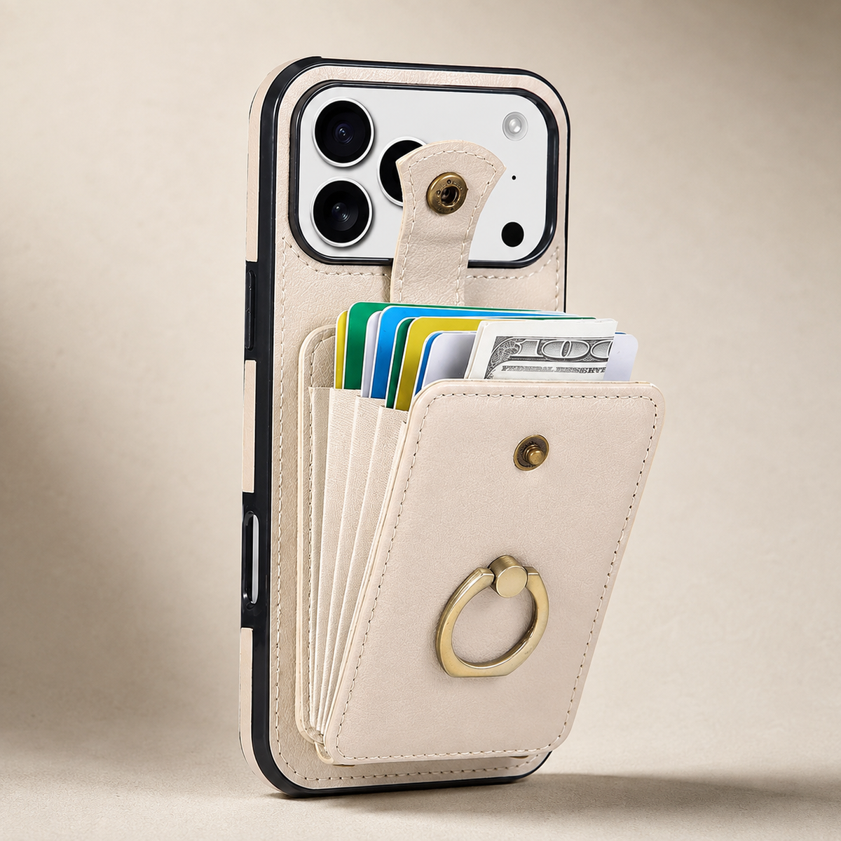 Premium iPhone Case RFID Blocking Wallet Cover PU Leather Card Holder 360° Rotating Ring Kickstand Lanyard Shockproof Full Protection Slim Case Design