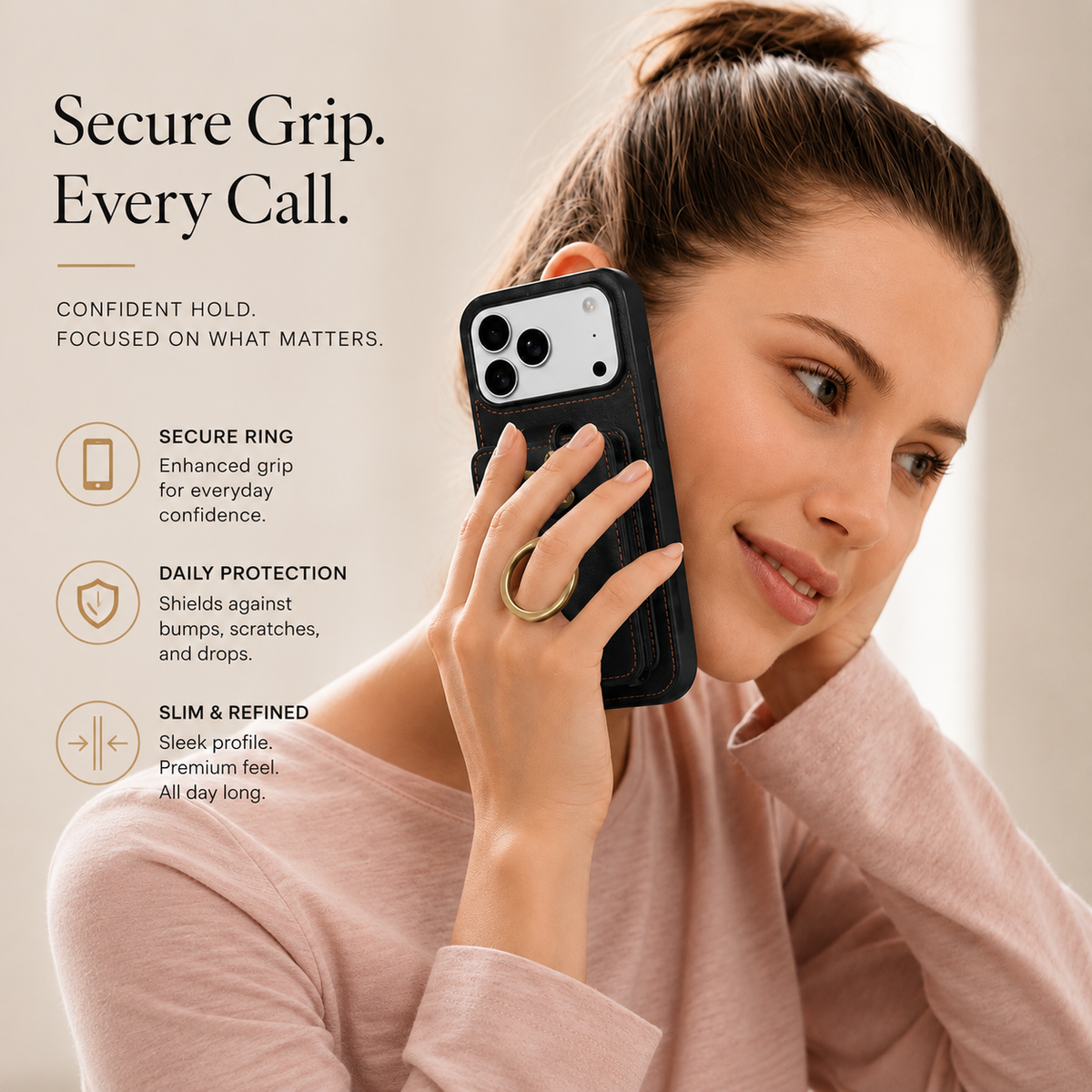 Premium iPhone Case RFID Blocking Wallet Cover PU Leather Card Holder 360° Rotating Ring Kickstand Lanyard Shockproof Full Protection Slim Case Design