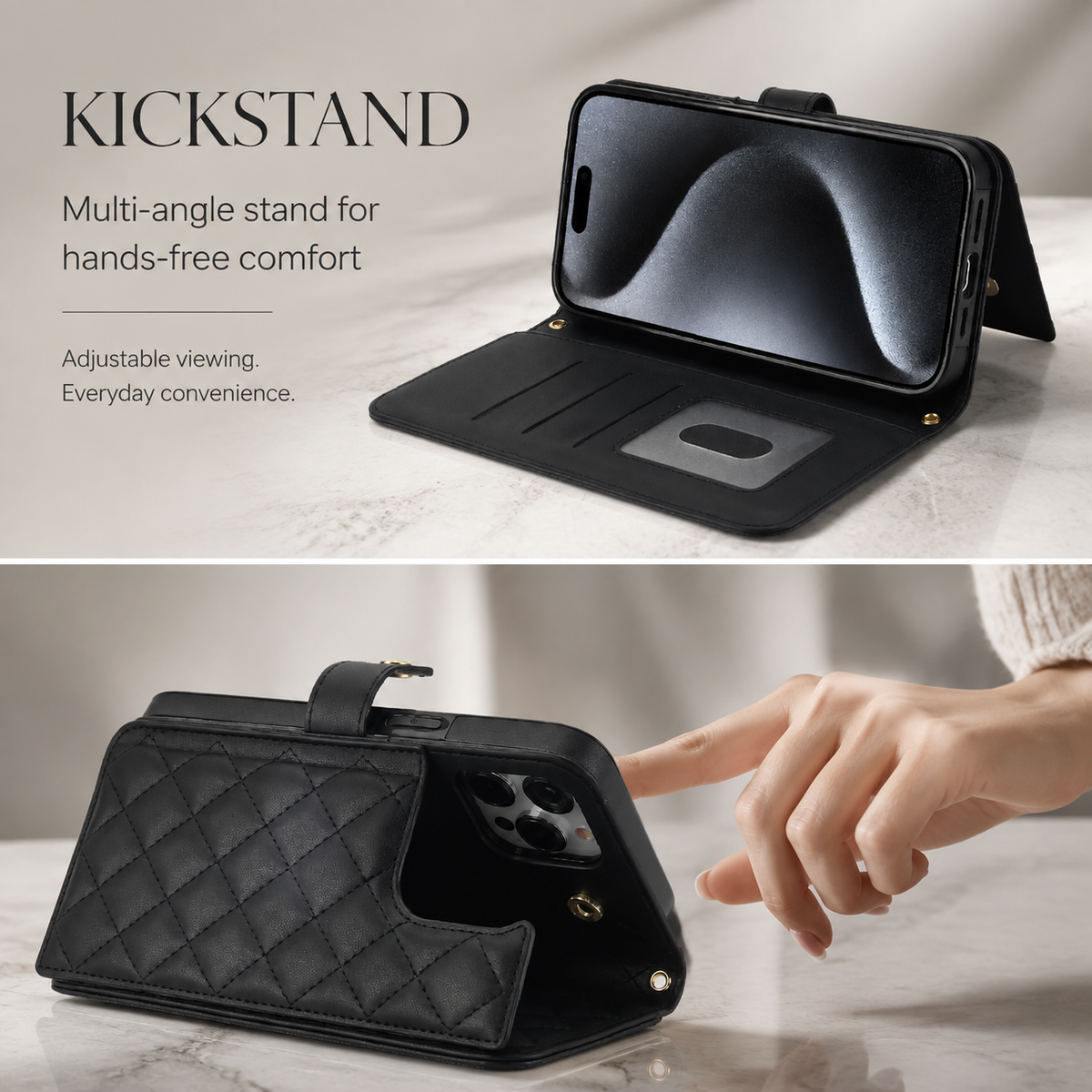 Premium iPhone Case RFID Blocking Wallet Crossbody Flip Cover PU Leather Card Holder Magnetic Closure Shockproof Protective Full Coverage Strap