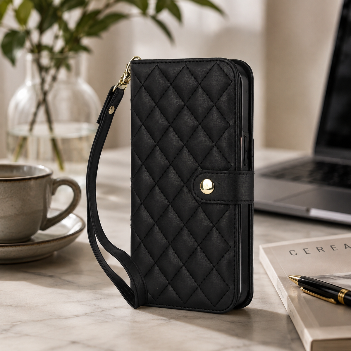 Premium iPhone Case RFID Blocking Wallet Crossbody Flip Cover PU Leather Card Holder Magnetic Closure Shockproof Protective Full Coverage Strap