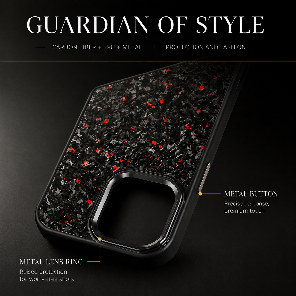 Premium iPhone Case Real Forged Carbon Fiber MagSafe Cover Metal Lens Guard Shockproof Dual Layer Anti-Fingerprint Non Slip Slim Full Protection