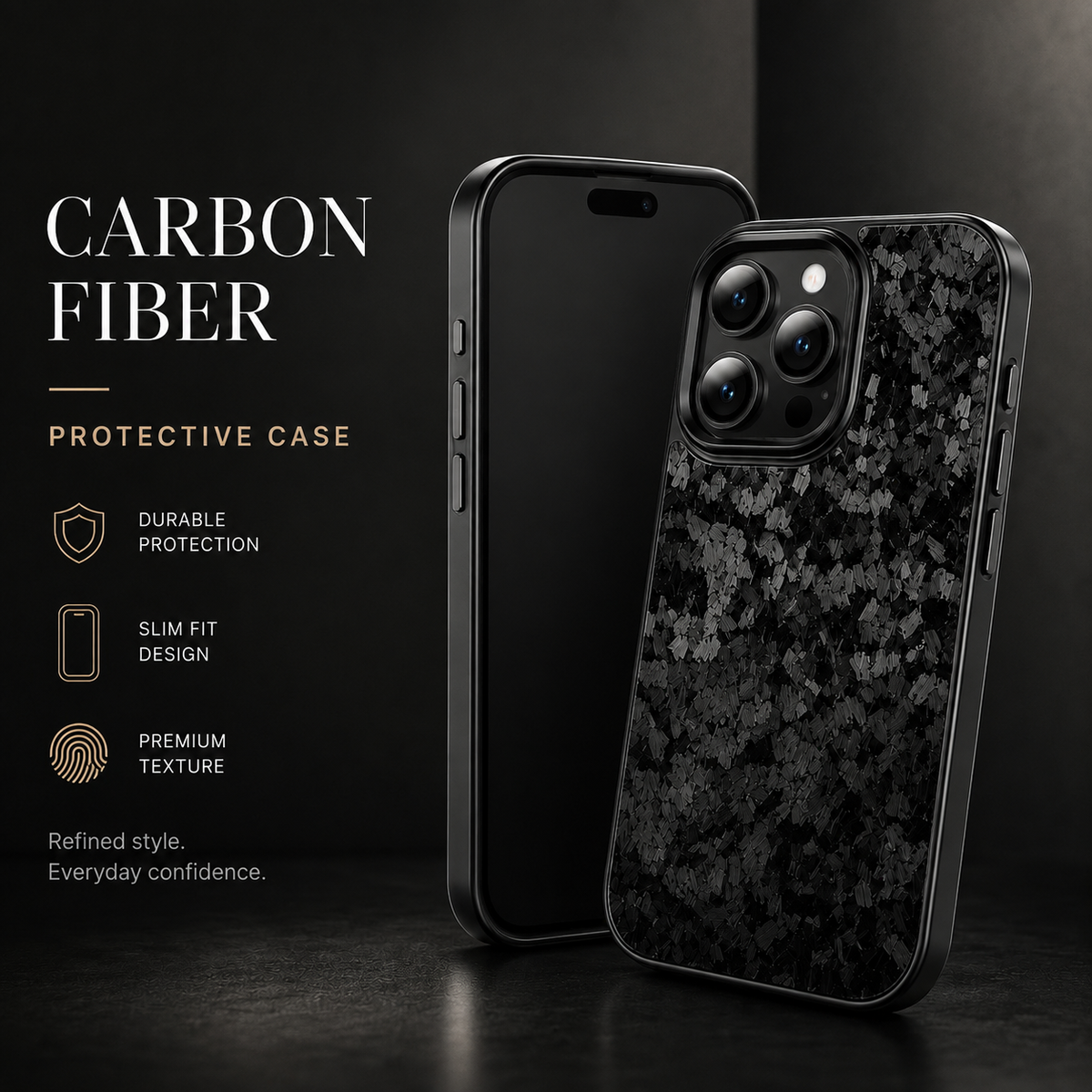 Premium iPhone Case Real Forged Carbon Fiber MagSafe Cover Metal Lens Guard Shockproof Dual Layer Anti-Fingerprint Non Slip Slim Full Protection