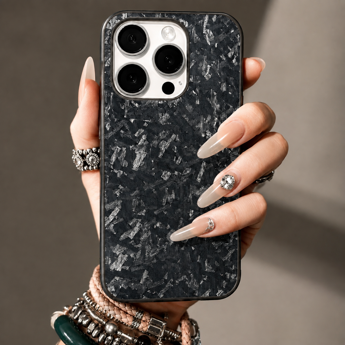 Premium iPhone Case Real Forged Carbon Fiber MagSafe Cover Metal Lens Guard Shockproof Dual Layer Anti-Fingerprint Non Slip Slim Full Protection