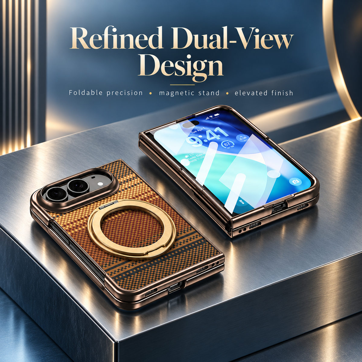 Premium iPhone Case Retro Leather Pattern Metal Magnetic Folding Bracket Tempered Film Shockproof Slim Durable Non Slip Protective Luxury Phone Cover Case