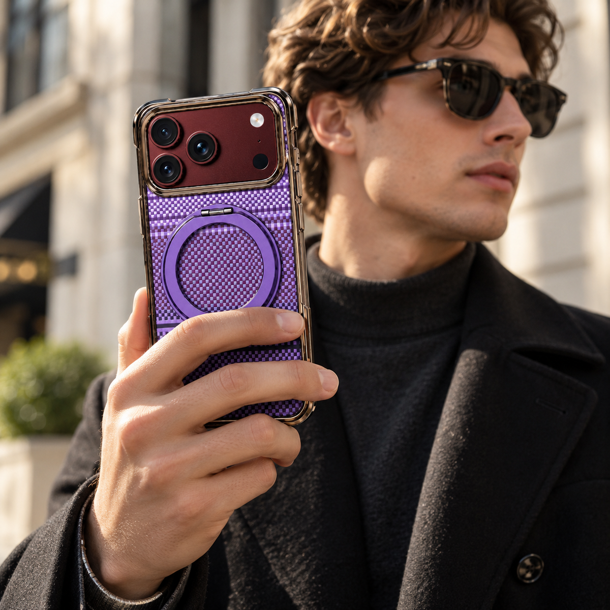 Premium iPhone Case Retro Leather Pattern Metal Magnetic Folding Bracket Tempered Film Shockproof Slim Durable Non Slip Protective Luxury Phone Cover Case