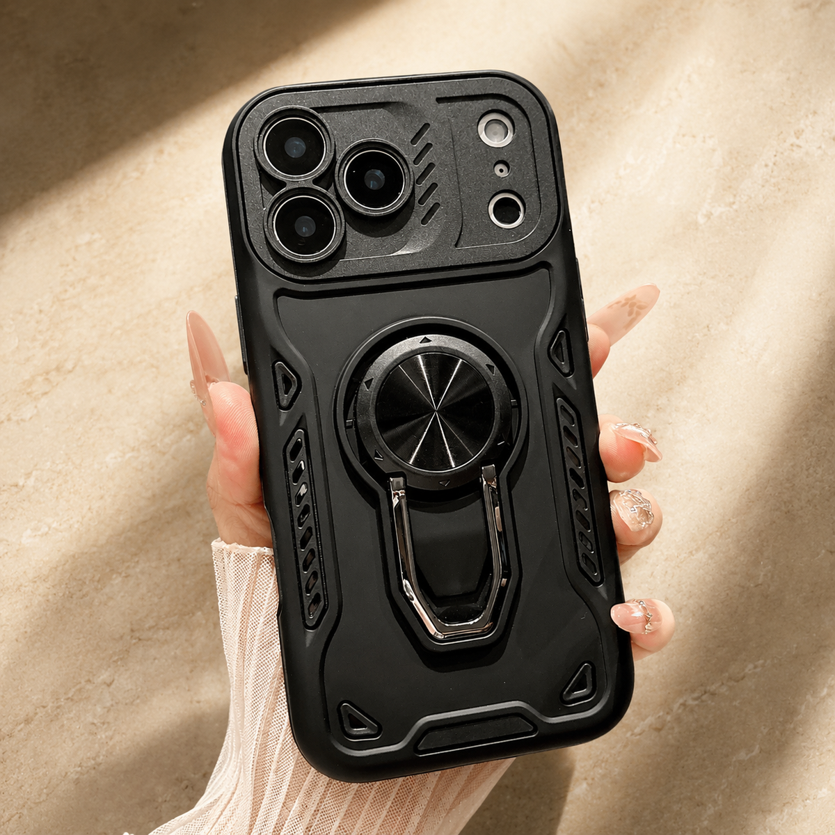Premium iPhone Case Ring Holder Invisible Kickstand Shockproof PC TPU Protective Cover Anti Scratch Anti Fingerprint Matte Non Slip Slim Fit Stand Case