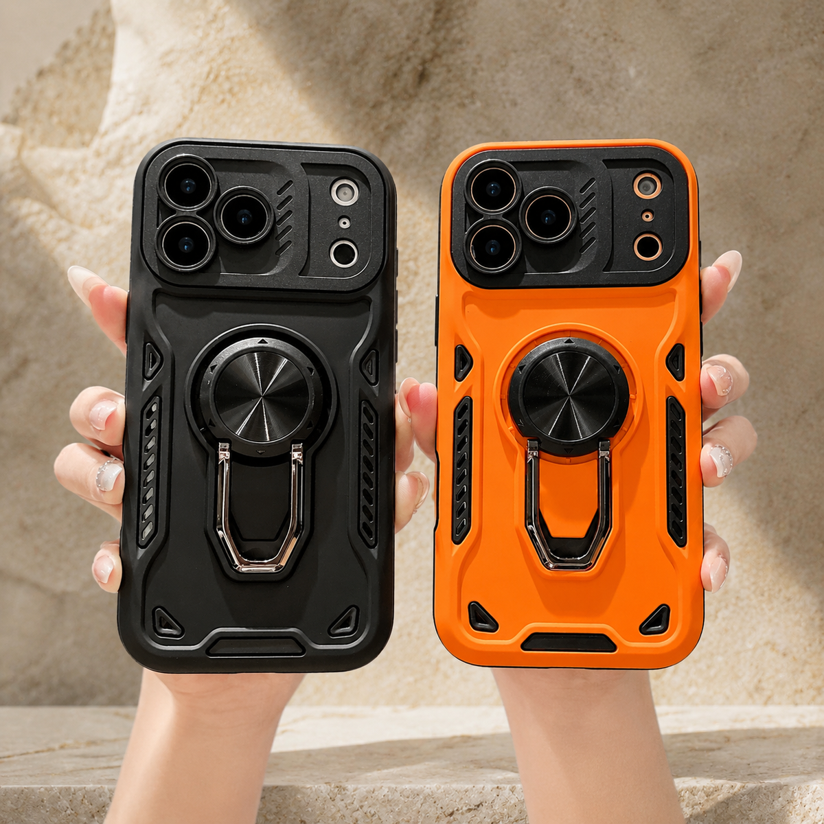 Premium iPhone Case Ring Holder Invisible Kickstand Shockproof PC TPU Protective Cover Anti Scratch Anti Fingerprint Matte Non Slip Slim Fit Stand Case
