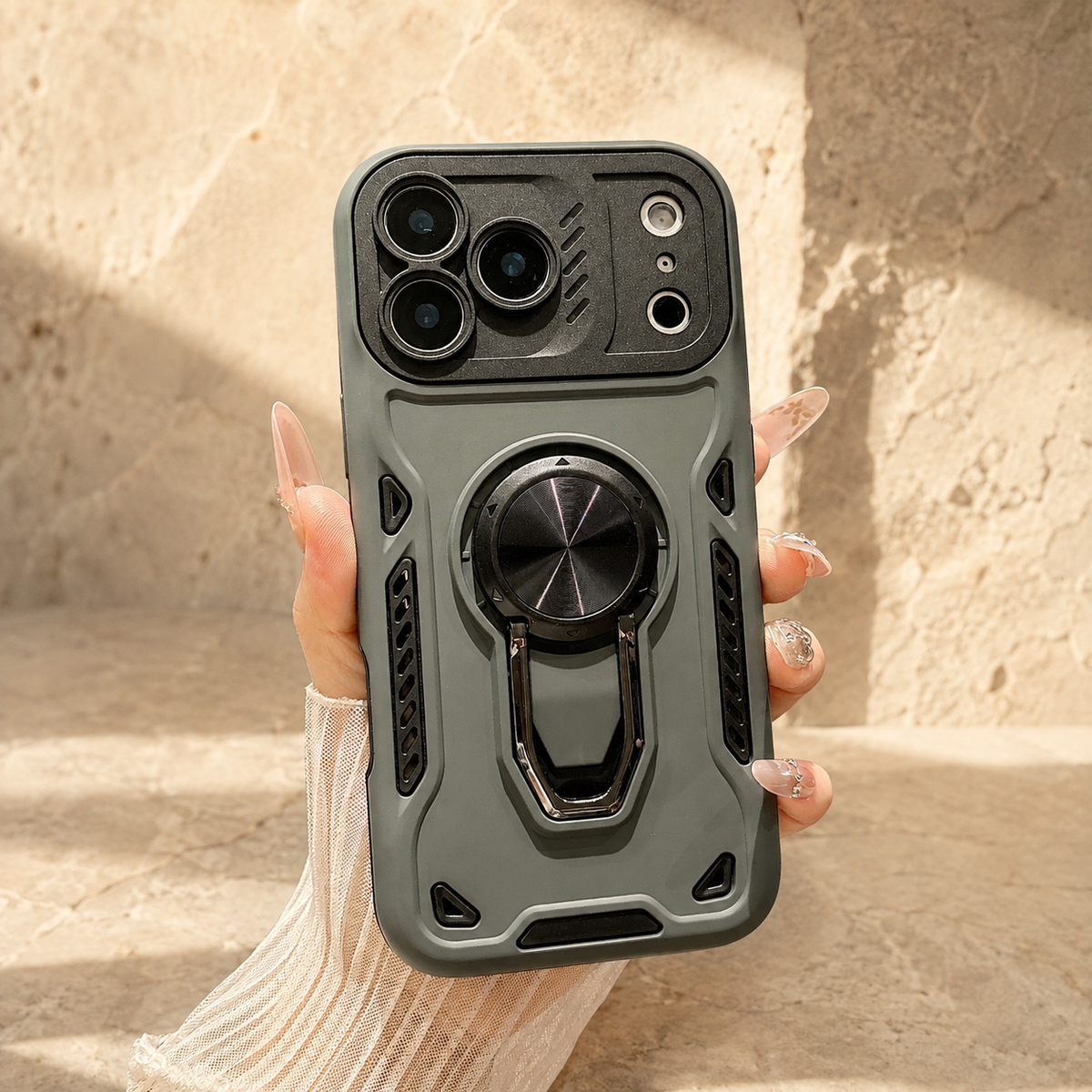 Premium iPhone Case Ring Holder Invisible Kickstand Shockproof PC TPU Protective Cover Anti Scratch Anti Fingerprint Matte Non Slip Slim Fit Stand Case