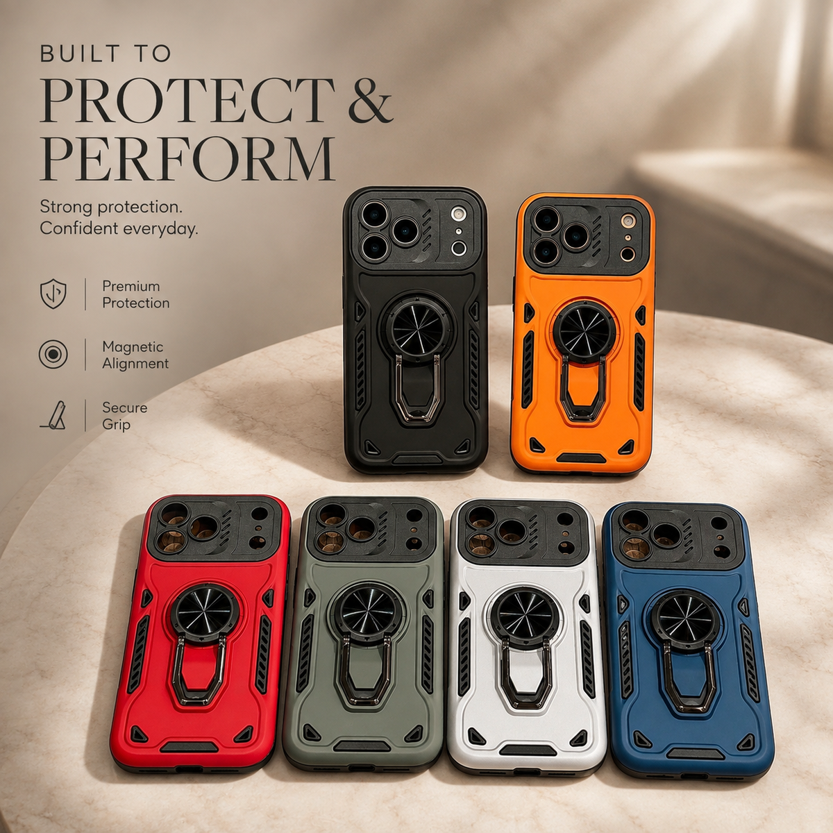 Premium iPhone Case Ring Holder Invisible Kickstand Shockproof PC TPU Protective Cover Anti Scratch Anti Fingerprint Matte Non Slip Slim Fit Stand Case