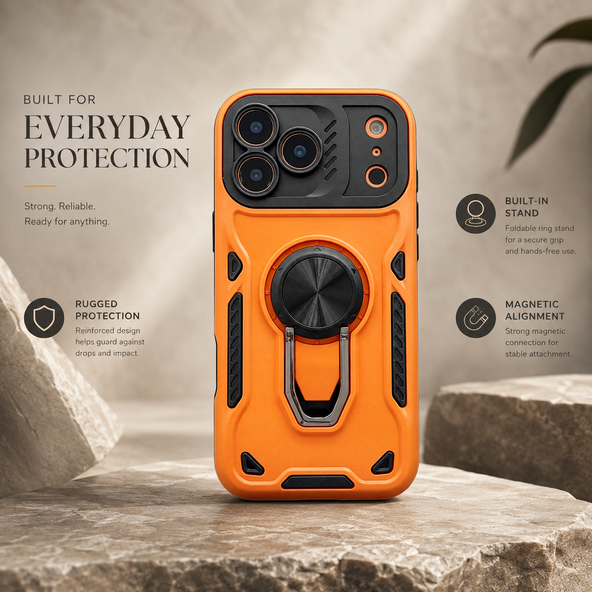 Premium iPhone Case Ring Holder Invisible Kickstand Shockproof PC TPU Protective Cover Anti Scratch Anti Fingerprint Matte Non Slip Slim Fit Stand Case