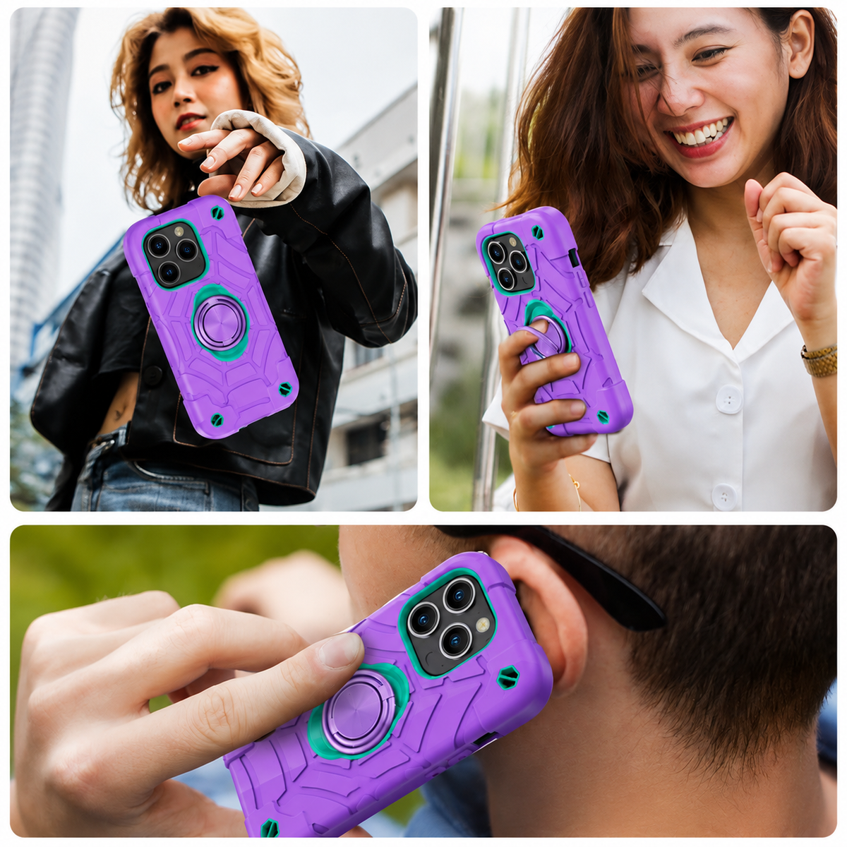 Premium iPhone Case Rugged Military Grade Dual Layer Shockproof Armor Kickstand Ring Holder Anti Slip Grip Full Protection Heavy Duty Protective Cover