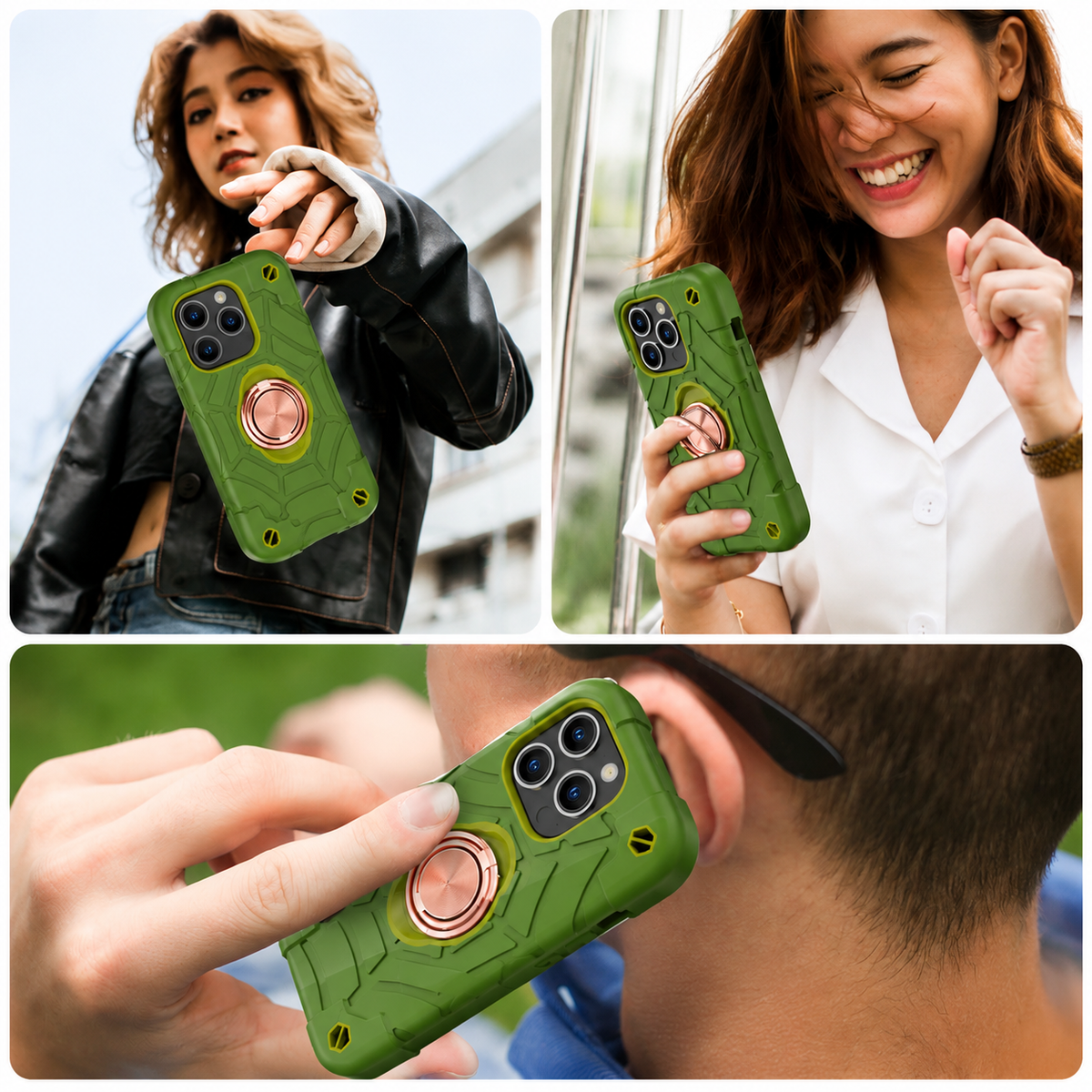 Premium iPhone Case Rugged Military Grade Dual Layer Shockproof Armor Kickstand Ring Holder Anti Slip Grip Full Protection Heavy Duty Protective Cover
