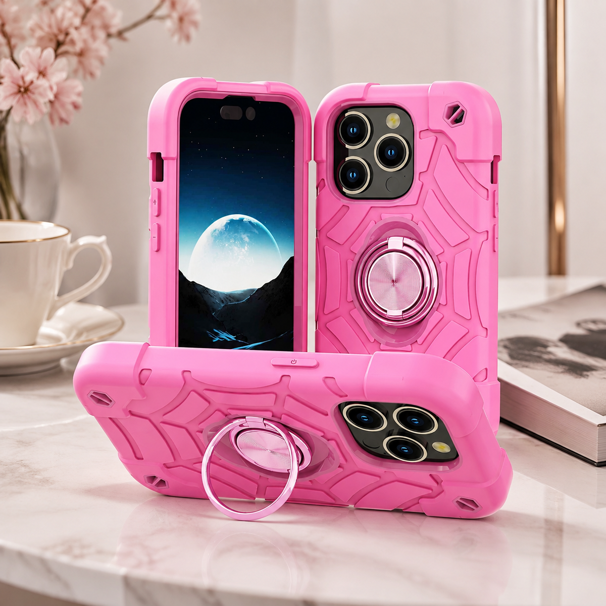 Premium iPhone Case Rugged Military Grade Dual Layer Shockproof Armor Kickstand Ring Holder Anti Slip Grip Full Protection Heavy Duty Protective Cover