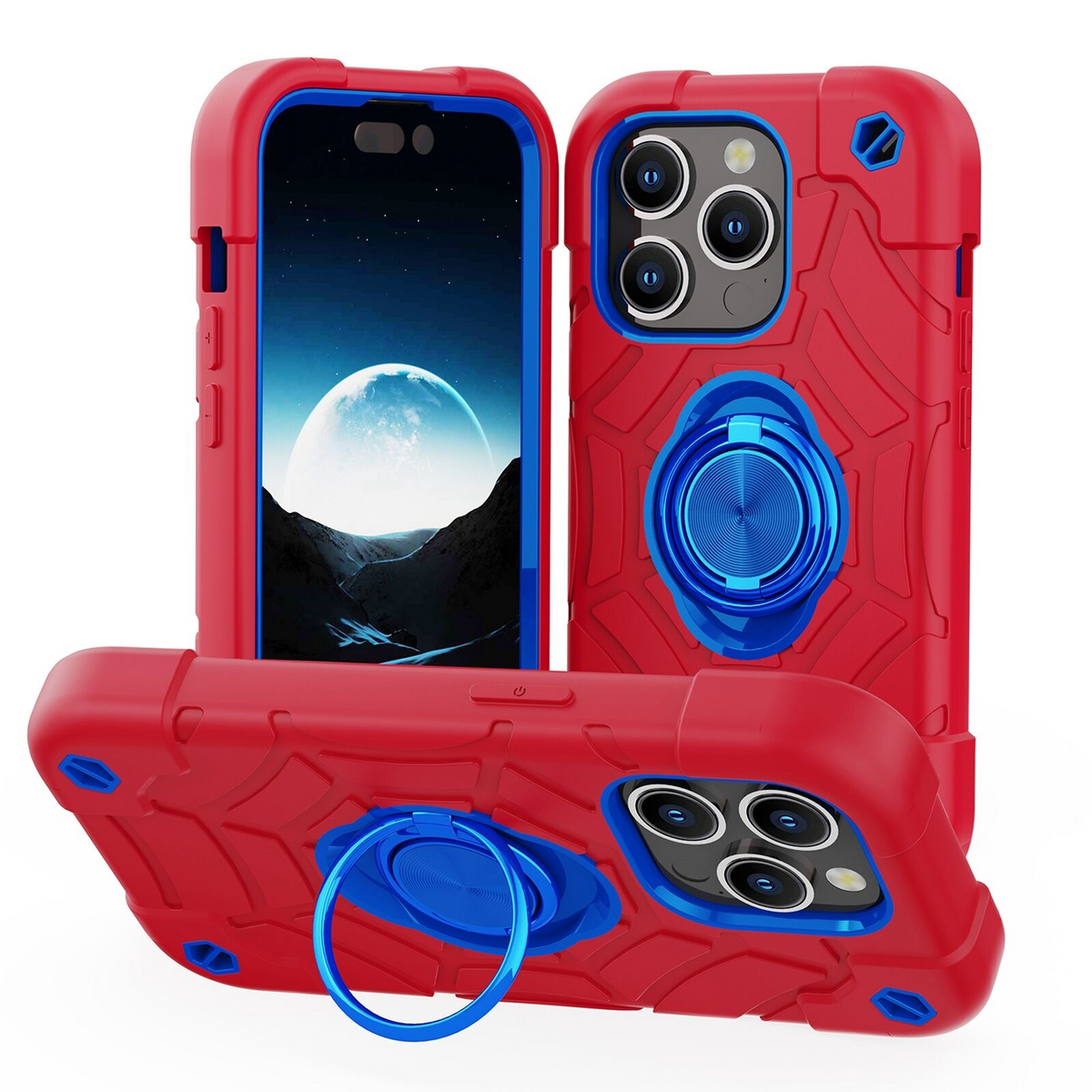 Premium iPhone Case Rugged Military Grade Dual Layer Shockproof Armor Kickstand Ring Holder Anti Slip Grip Full Protection Heavy Duty Protective Cover