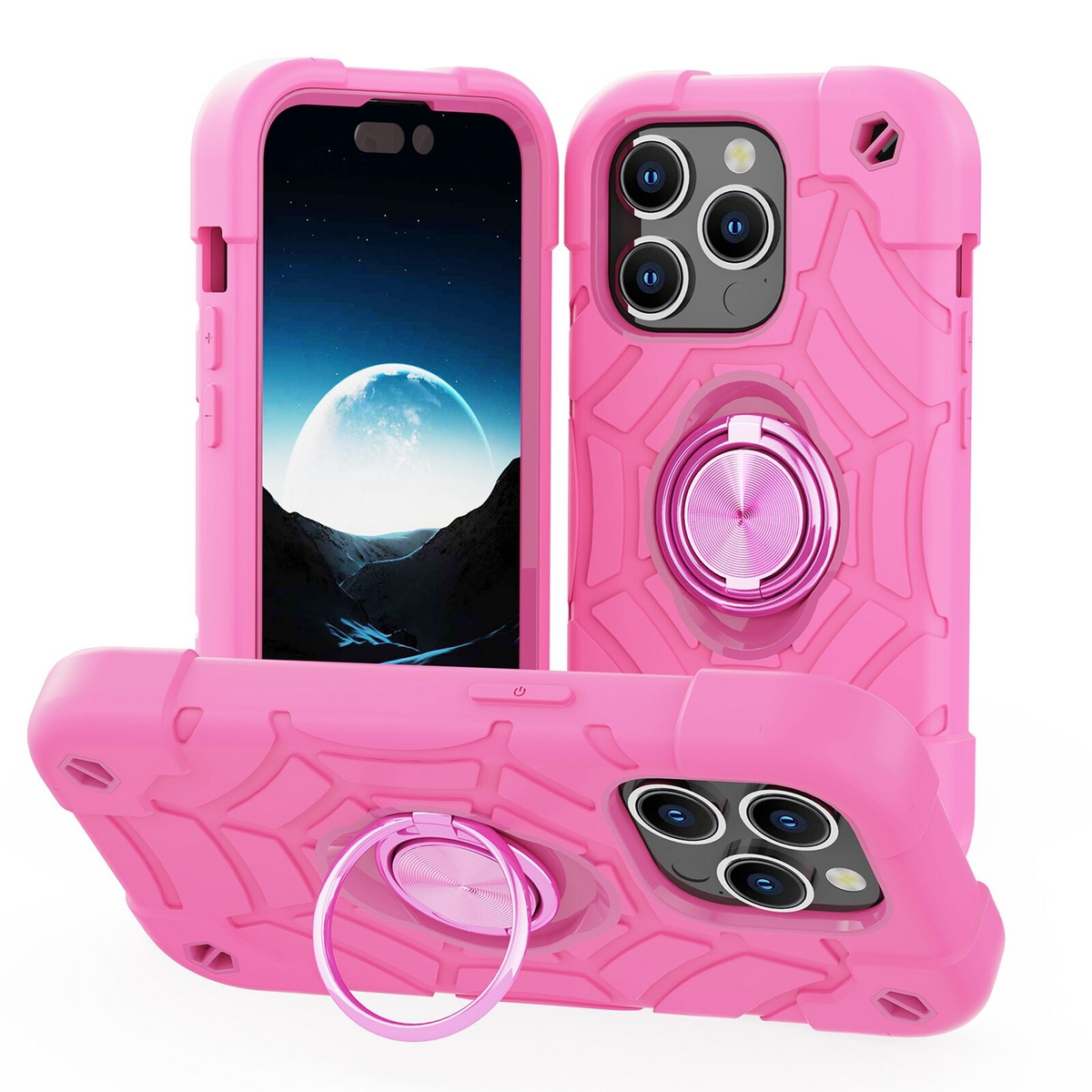 Premium iPhone Case Rugged Military Grade Dual Layer Shockproof Armor Kickstand Ring Holder Anti Slip Grip Full Protection Heavy Duty Protective Cover