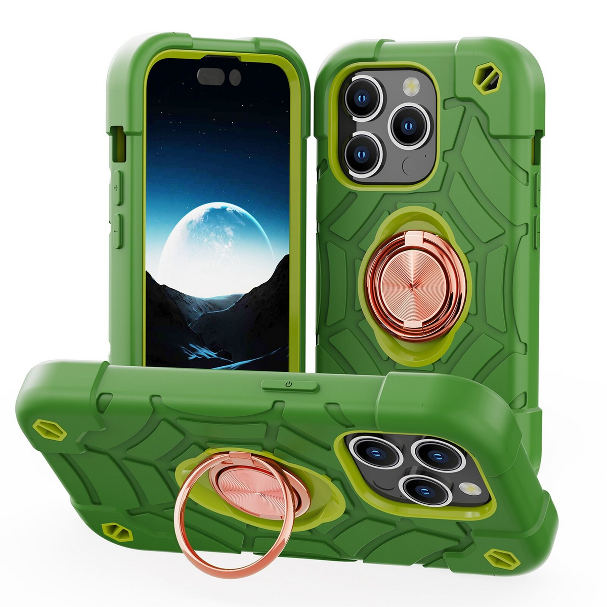 Premium iPhone Case Rugged Military Grade Dual Layer Shockproof Armor Kickstand Ring Holder Anti Slip Grip Full Protection Heavy Duty Protective Cover