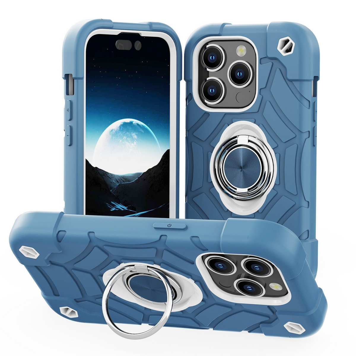 Premium iPhone Case Rugged Military Grade Dual Layer Shockproof Armor Kickstand Ring Holder Anti Slip Grip Full Protection Heavy Duty Protective Cover