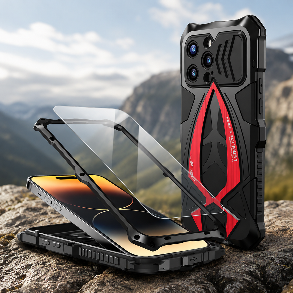 Premium iPhone Case Rugged Shockproof Metal Frame Armor Cover Anti Scratch Dustproof Full Edge Protection Reinforced Corner Grip Design