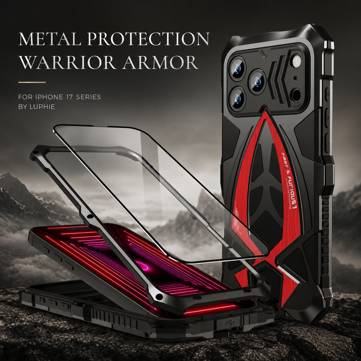 Premium iPhone Case Rugged Shockproof Metal Frame Armor Cover Anti Scratch Dustproof Full Edge Protection Reinforced Corner Grip Design