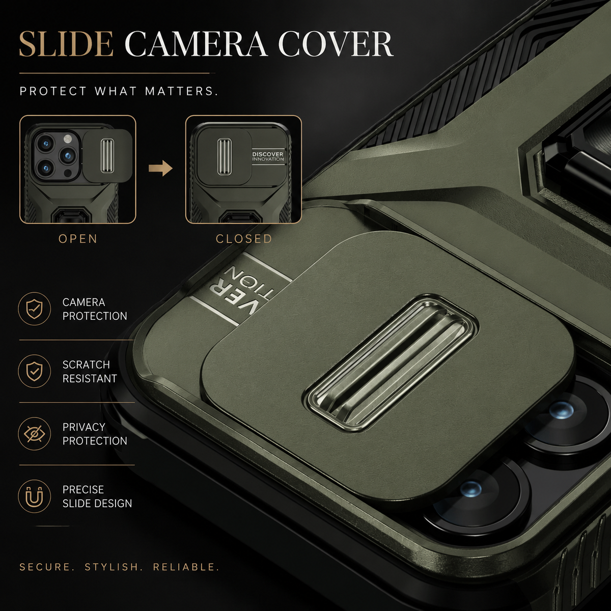 Premium iPhone Case Shockproof All Around Protective Cover Sliding Camera Lens Guard Rotary Stand Anti Slip Grip Durable Full Body Protection Design
