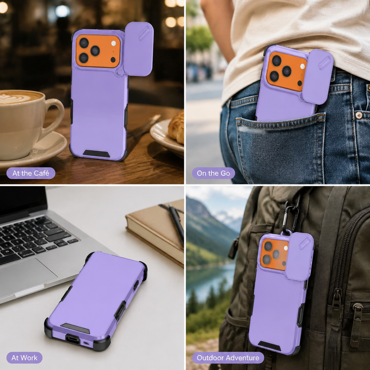 Premium iPhone Case Shockproof PC TPU Dual Layer Slide Camera Cover Anti Collision Raised Edge Protection Slim Full Coverage Durable Protective Design