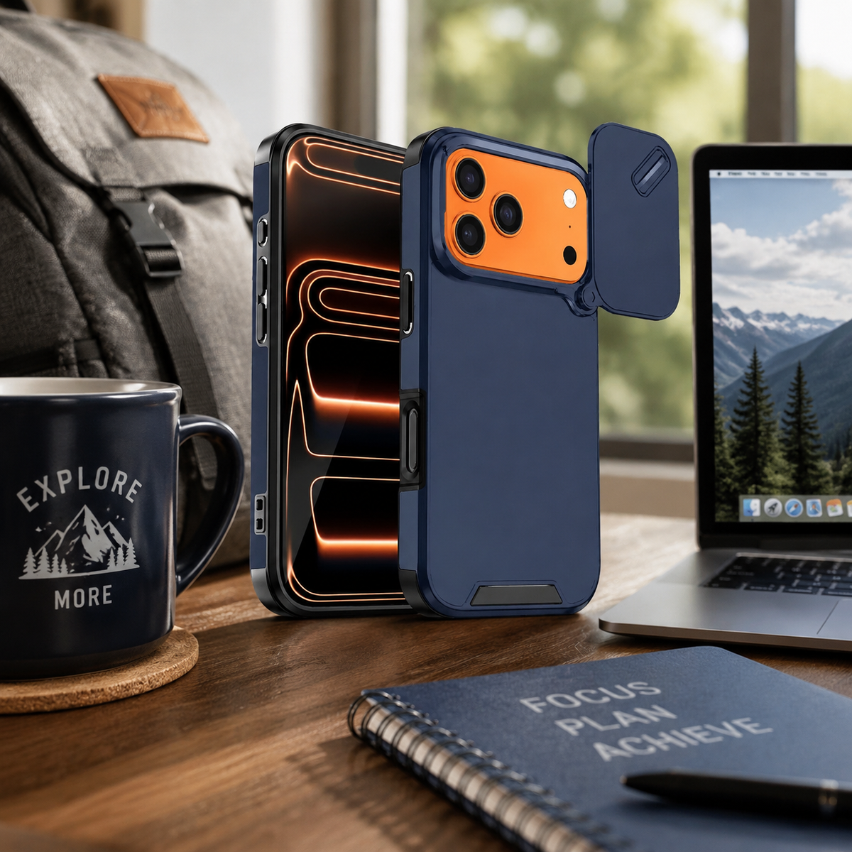 Premium iPhone Case Shockproof PC TPU Dual Layer Slide Camera Cover Anti Collision Raised Edge Protection Slim Full Coverage Durable Protective Design