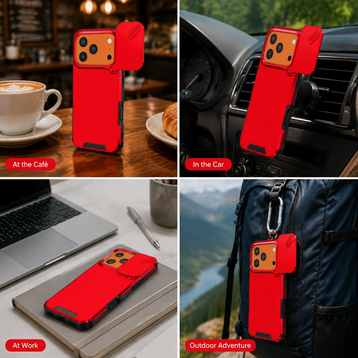 Premium iPhone Case Shockproof PC TPU Dual Layer Slide Camera Cover Anti Collision Raised Edge Protection Slim Full Coverage Durable Protective Design