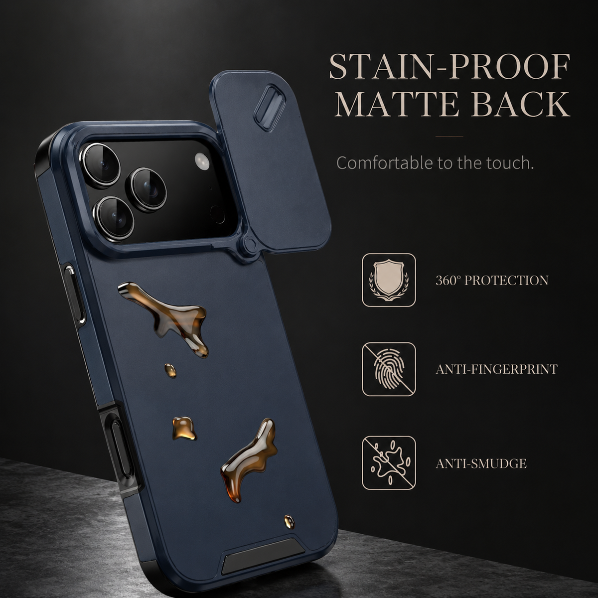 Premium iPhone Case Shockproof PC TPU Dual Layer Slide Camera Cover Anti Collision Raised Edge Protection Slim Full Coverage Durable Protective Design