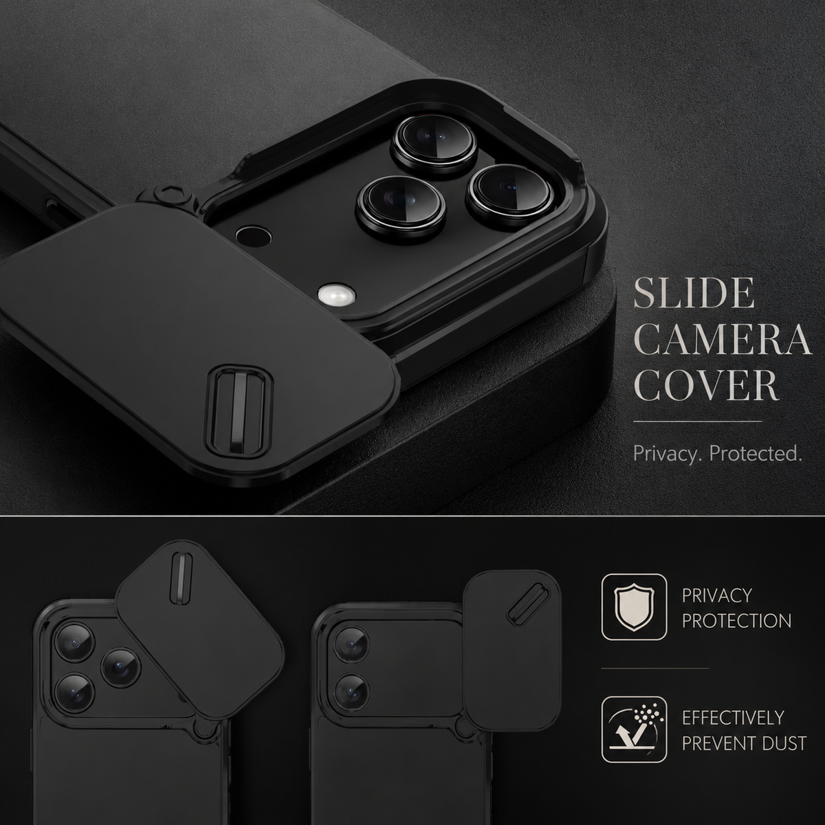 Premium iPhone Case Shockproof PC TPU Dual Layer Slide Camera Cover Anti Collision Raised Edge Protection Slim Full Coverage Durable Protective Design