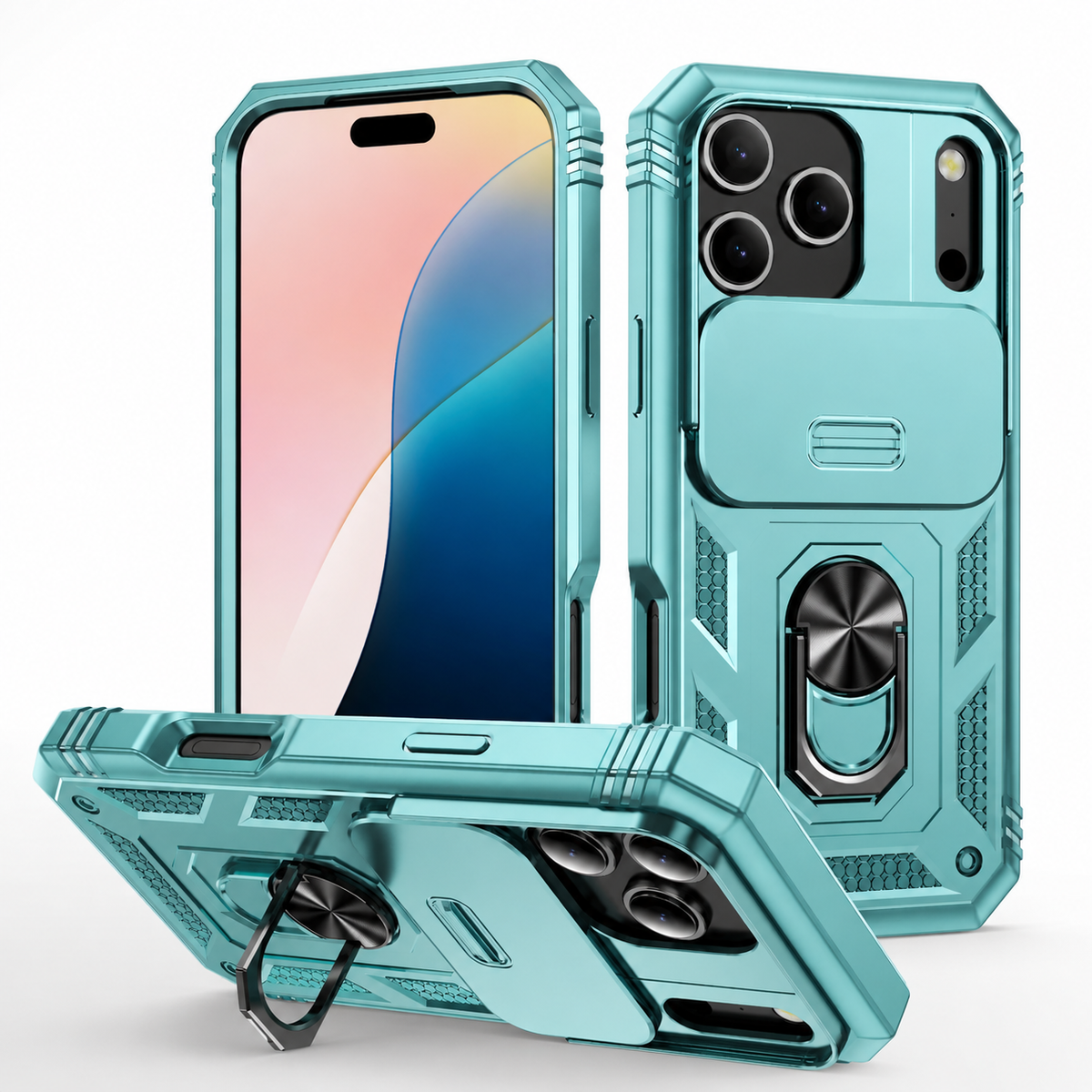 Premium iPhone Case Shockproof Sliding Camera Cover 360° Rotating Kickstand Heavy Duty Anti Slip Full Coverage Protective Phone Case Camera Protection