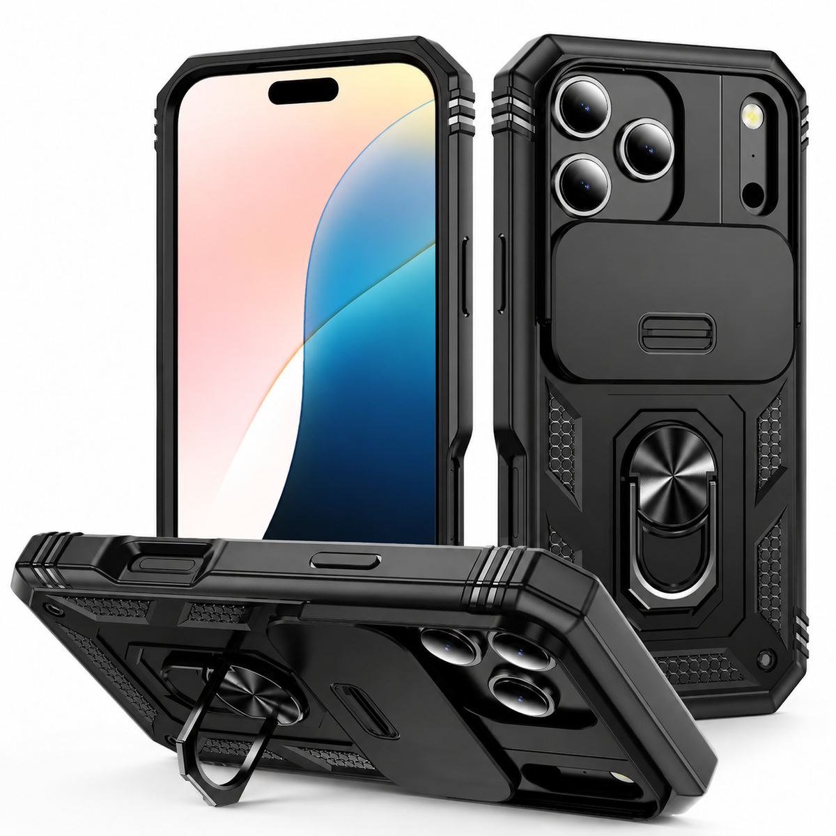 Premium iPhone Case Shockproof Sliding Camera Cover 360° Rotating Kickstand Heavy Duty Anti Slip Full Coverage Protective Phone Case Camera Protection
