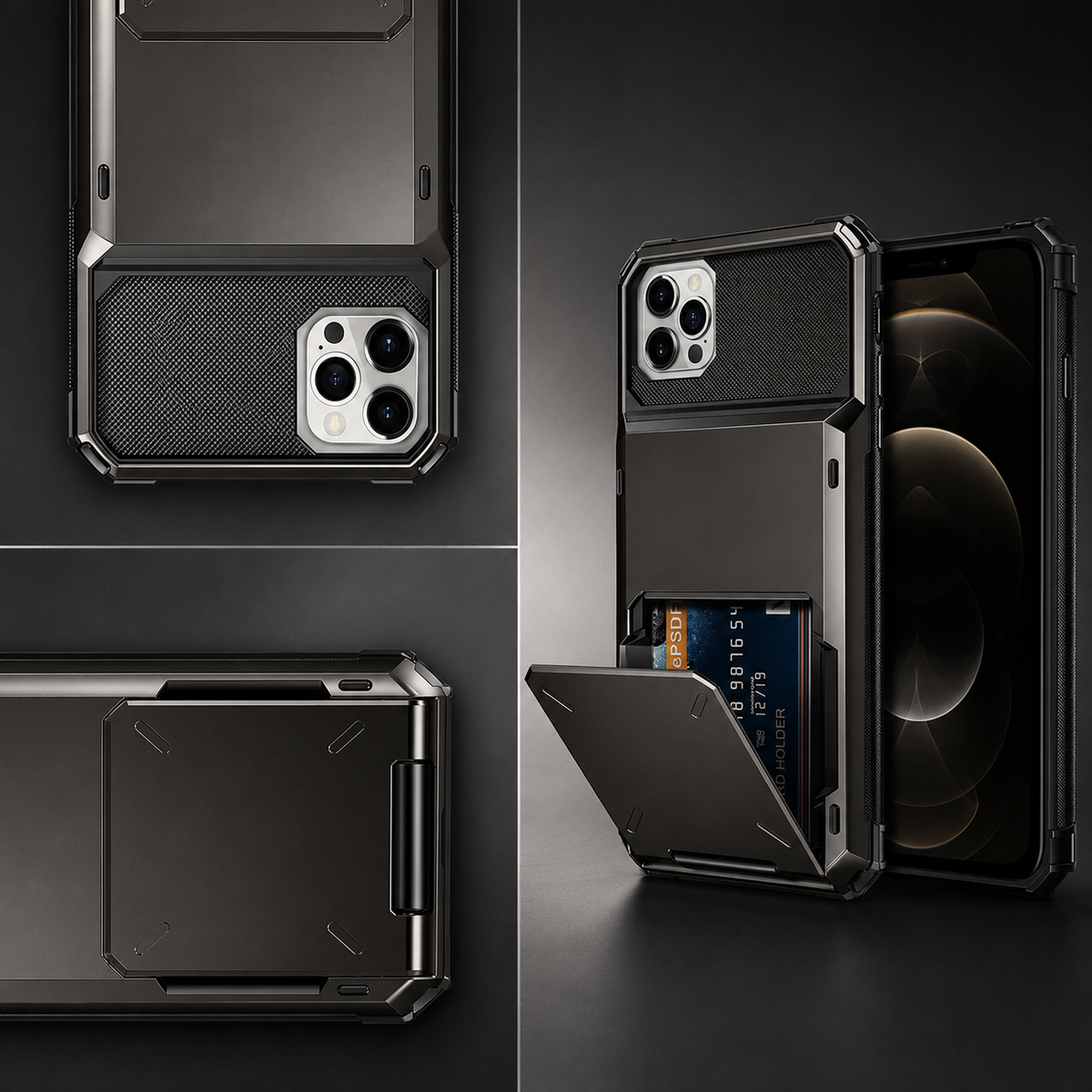 Premium iPhone Case Slide Wallet Card Case Shockproof Dual Layer PC Cover Non Slip Anti Scratch Business Protective Full Coverage Magnetic Slim Design