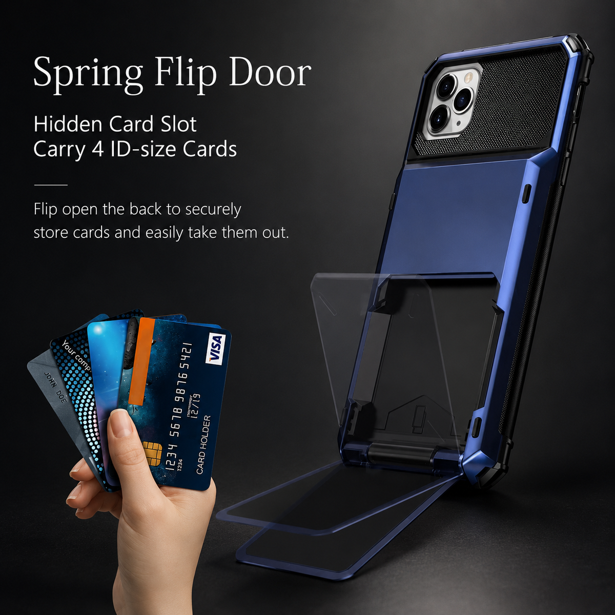 Premium iPhone Case Slide Wallet Card Case Shockproof Dual Layer PC Cover Non Slip Anti Scratch Business Protective Full Coverage Magnetic Slim Design
