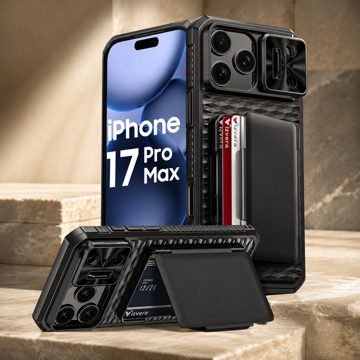 Premium iPhone Case Sliding Camera Wallet Cover with Card Holder Stand, PC TPU Shockproof Protective Design, Anti-Fingerprint Anti-Scratch Full Coverage
