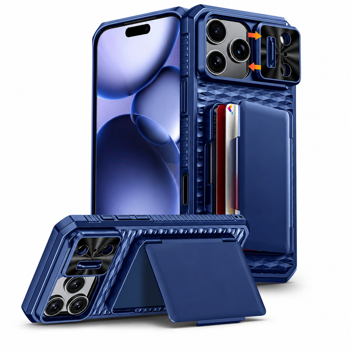 Premium iPhone Case Sliding Camera Wallet Cover with Card Holder Stand, PC TPU Shockproof Protective Design, Anti-Fingerprint Anti-Scratch Full Coverage