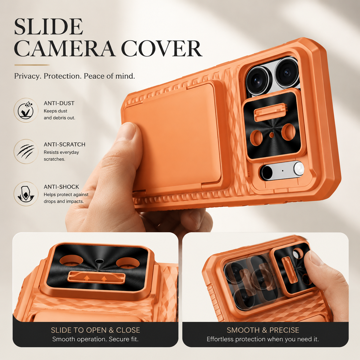 Premium iPhone Case Sliding Camera Wallet Cover with Card Holder Stand, PC TPU Shockproof Protective Design, Anti-Fingerprint Anti-Scratch Full Coverage