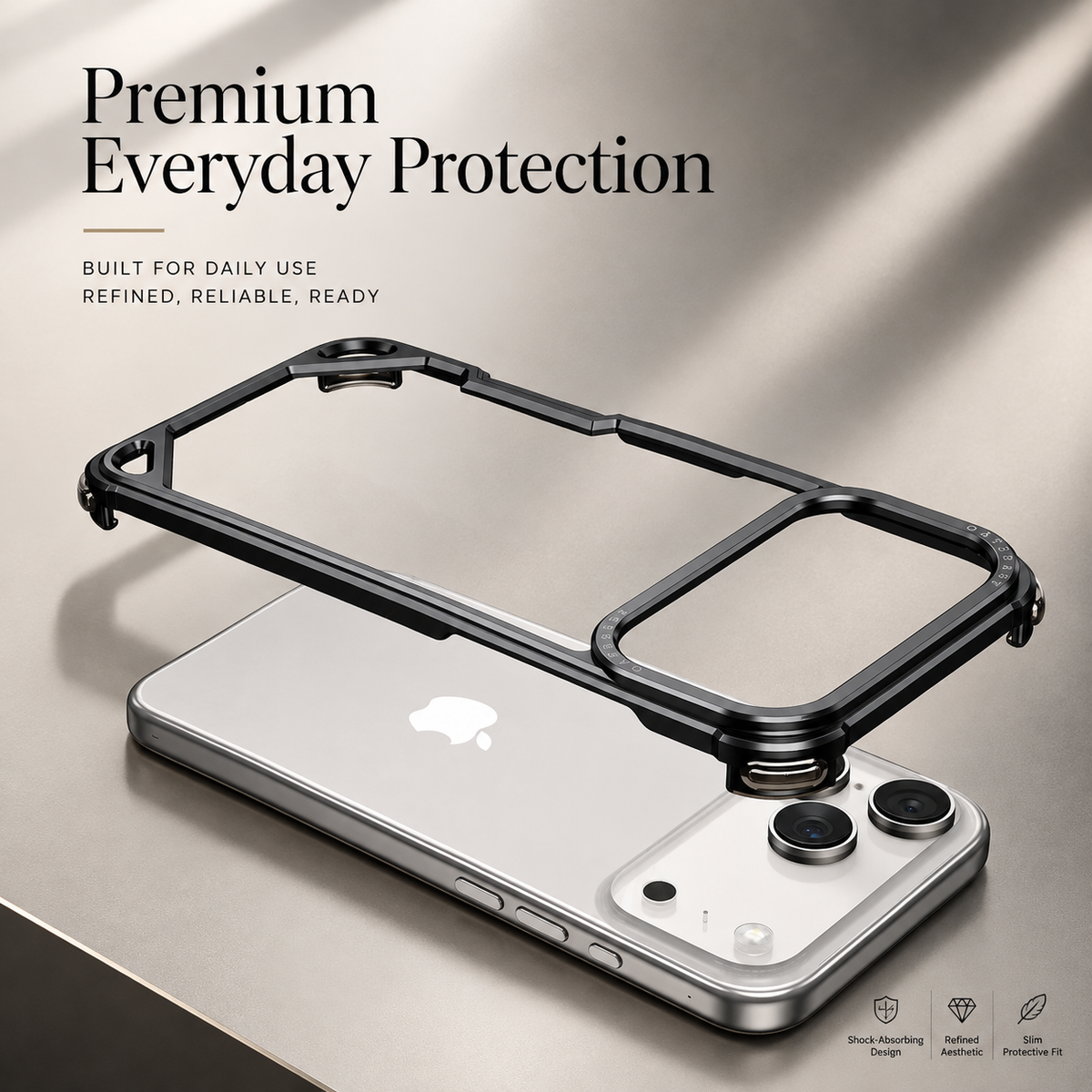 Premium iPhone Case Slim Aluminum Alloy Frameless Shockproof Cover Minimalist Wireless Charging Compatible Edge Protection Lightweight Slim Case Build