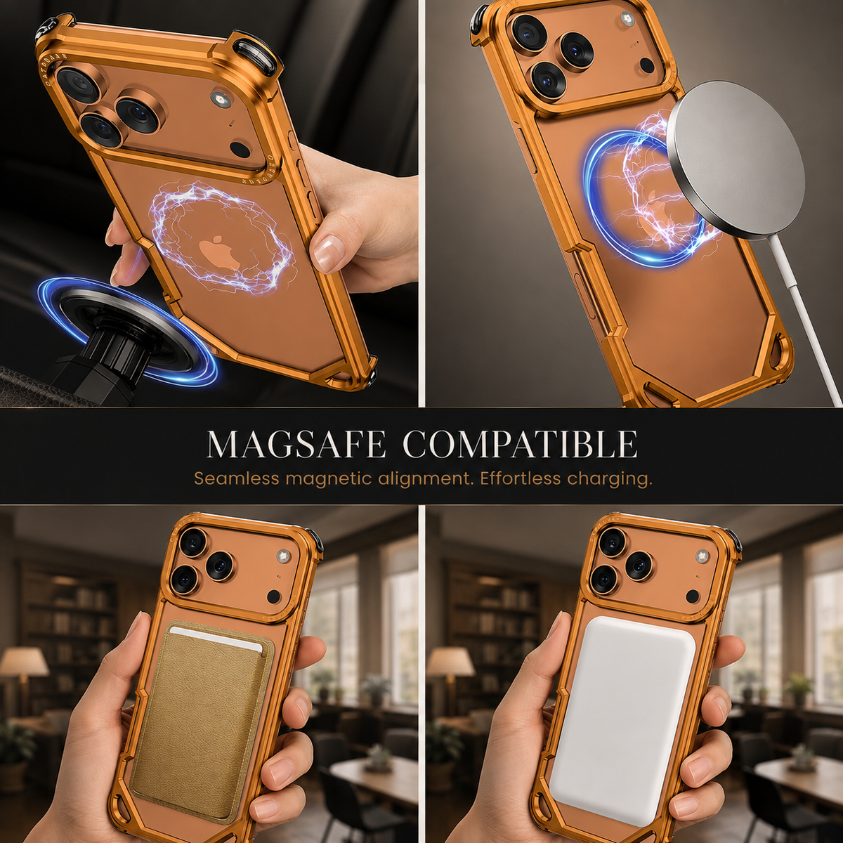 Premium iPhone Case Slim Aluminum Alloy Frameless Shockproof Cover Minimalist Wireless Charging Compatible Edge Protection Lightweight Slim Case Build