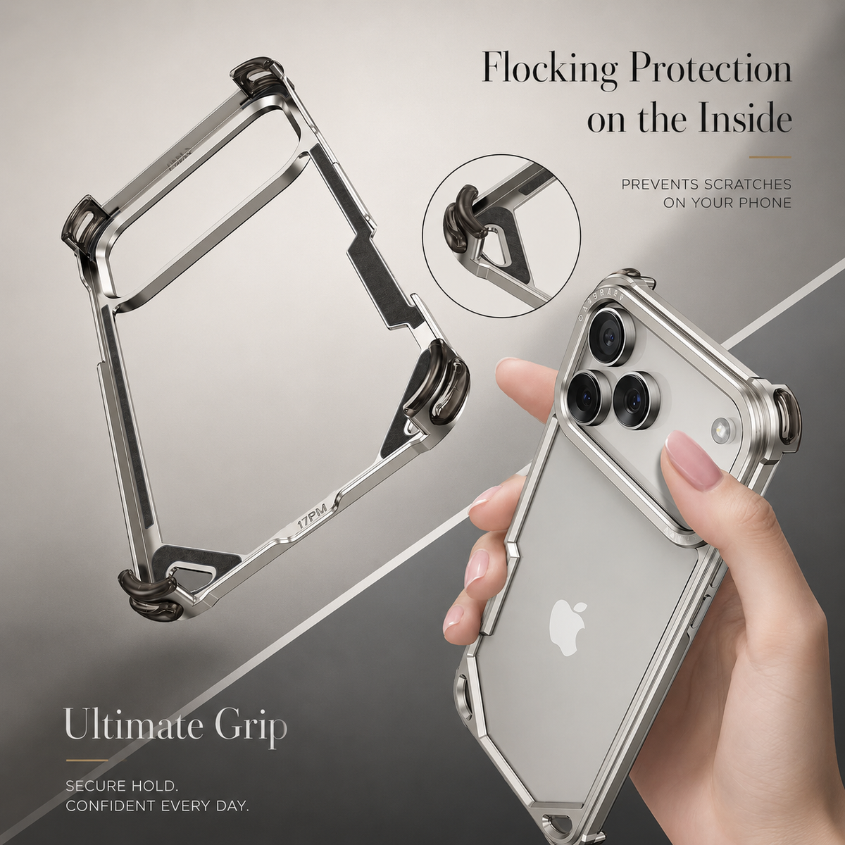 Premium iPhone Case Slim Aluminum Alloy Frameless Shockproof Cover Minimalist Wireless Charging Compatible Edge Protection Lightweight Slim Case Build