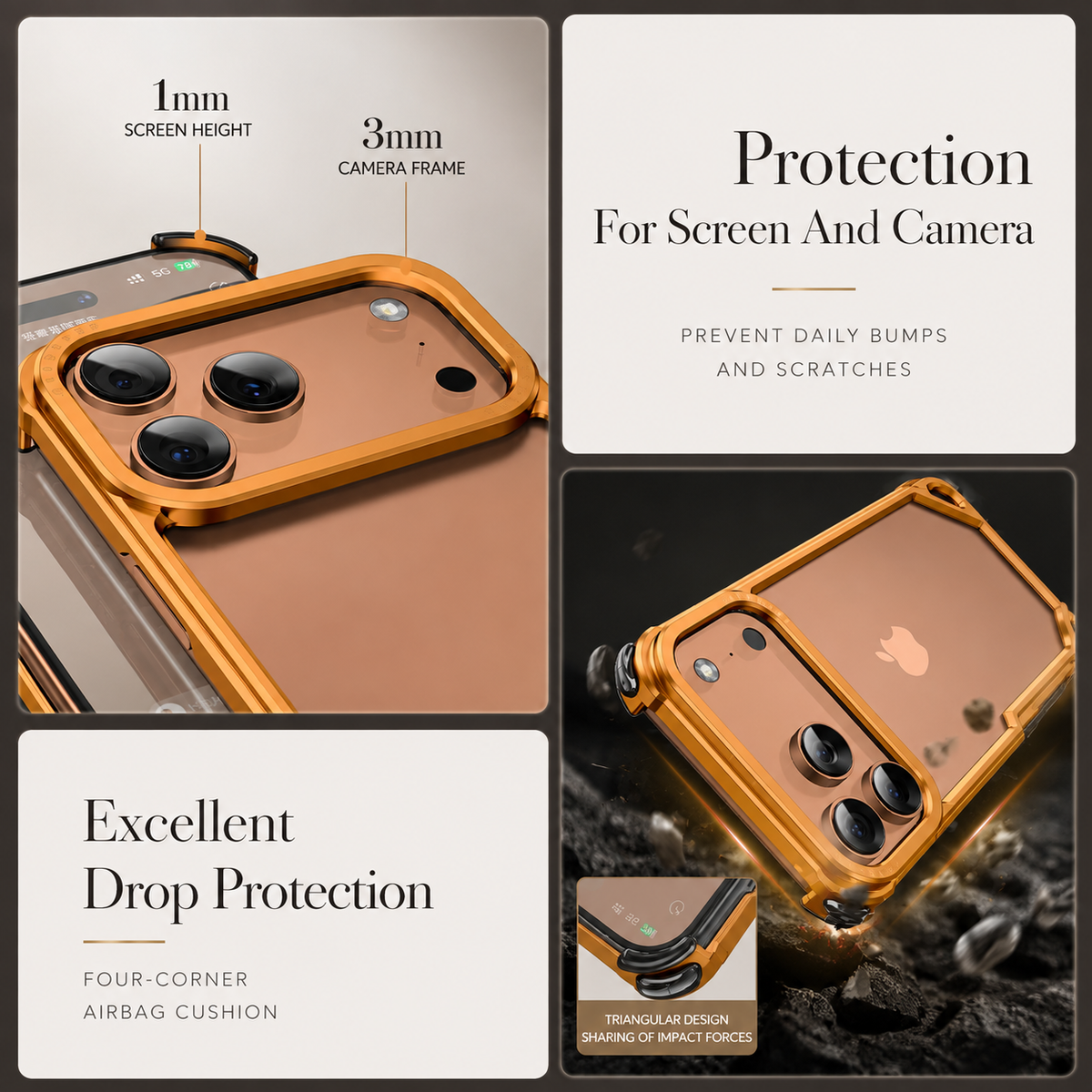 Premium iPhone Case Slim Aluminum Alloy Frameless Shockproof Cover Minimalist Wireless Charging Compatible Edge Protection Lightweight Slim Case Build