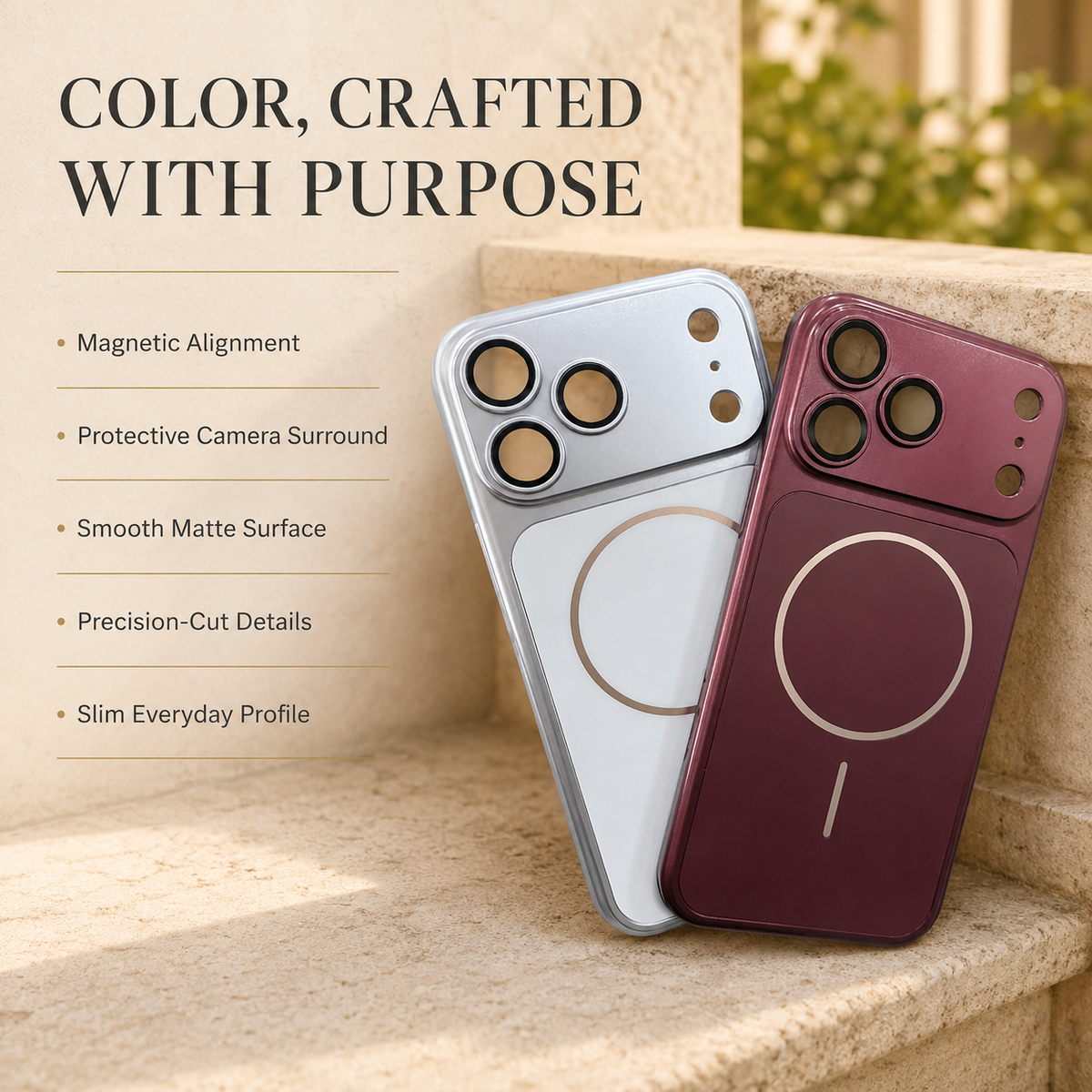 Premium iPhone Case Slim Metallic Color MagSafe Magnetic Shockproof Hard Cover Anti Scratch Non Slip Durable Lightweight Full Protective Phone Cover Case