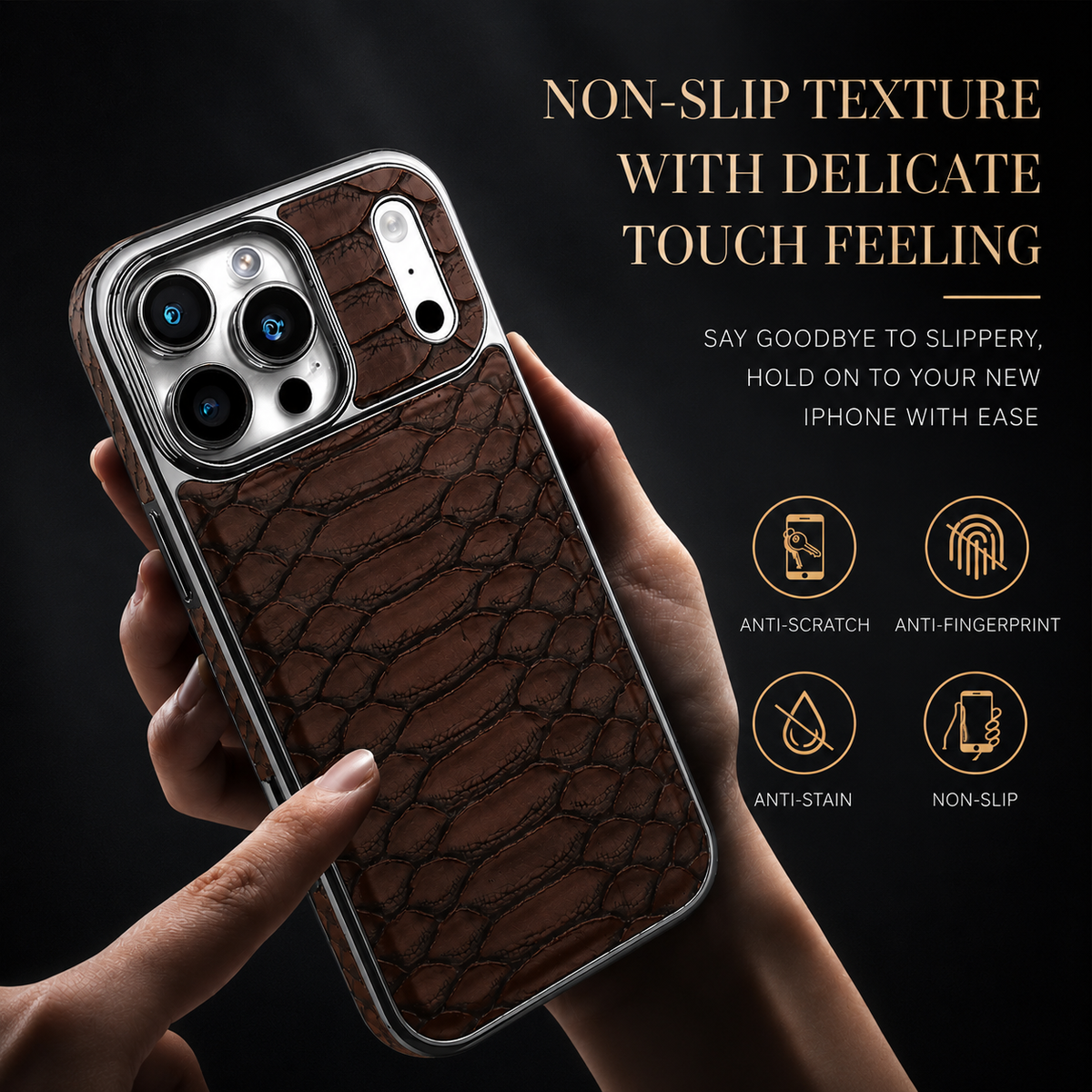 Premium iPhone Case Snake Pattern Leather Soft Flannel Lining Shockproof Anti Scratch Non Slip Fashion Protective Cover Wireless Charging Slim Design