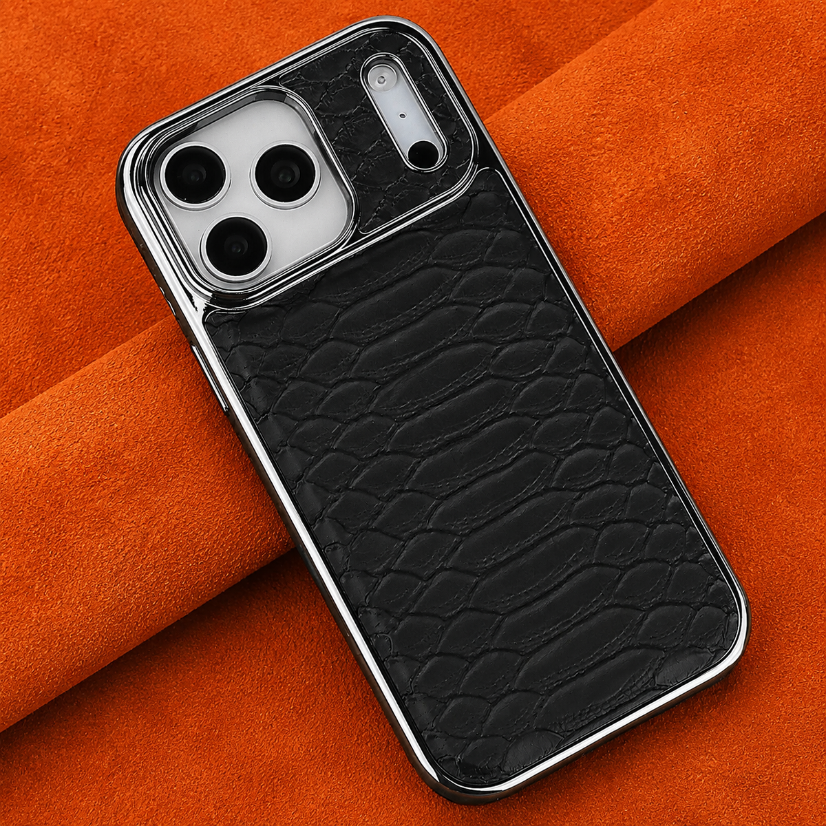Premium iPhone Case Snake Pattern Leather Soft Flannel Lining Shockproof Anti Scratch Non Slip Fashion Protective Cover Wireless Charging Slim Design