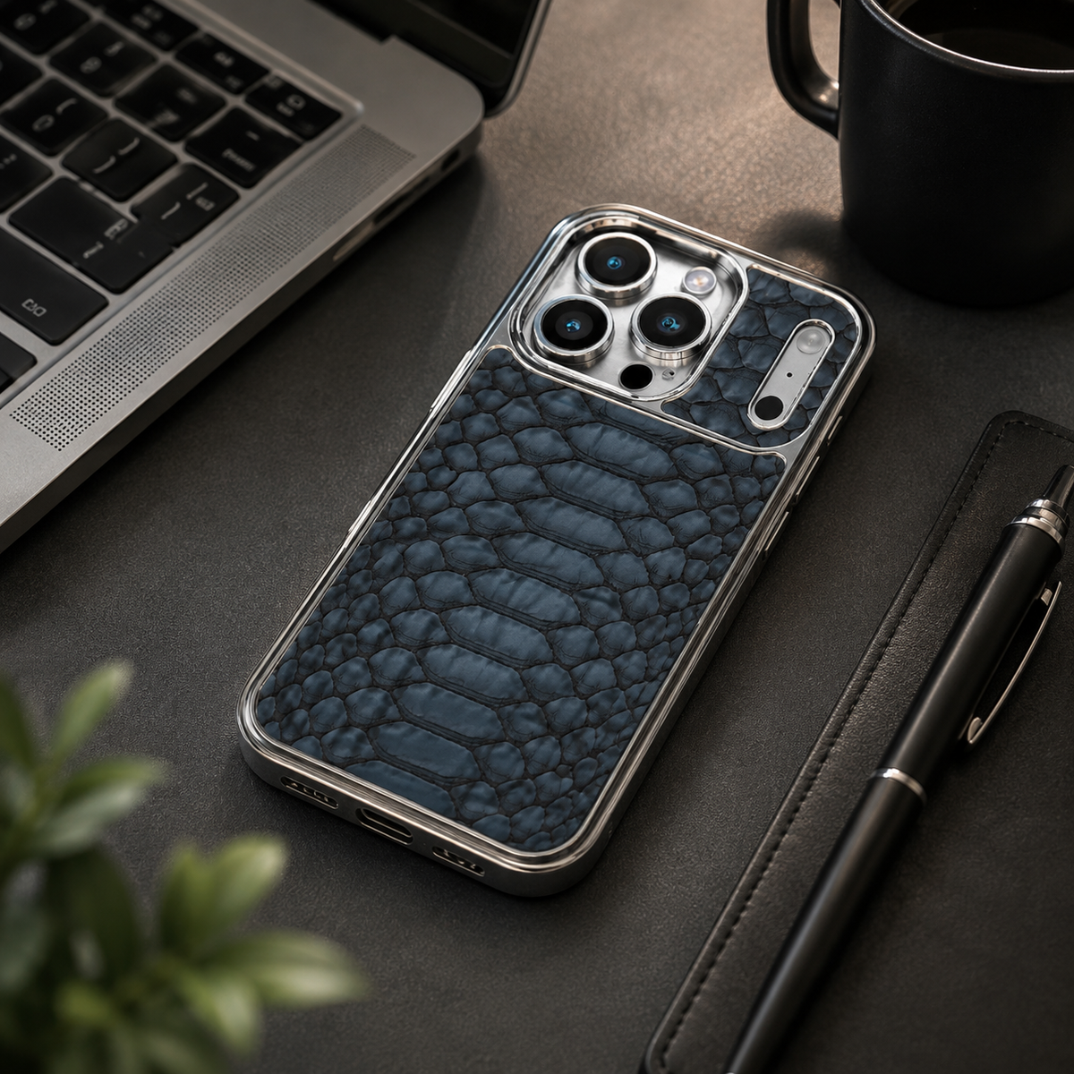 Premium iPhone Case Snake Pattern Leather Soft Flannel Lining Shockproof Anti Scratch Non Slip Fashion Protective Cover Wireless Charging Slim Design