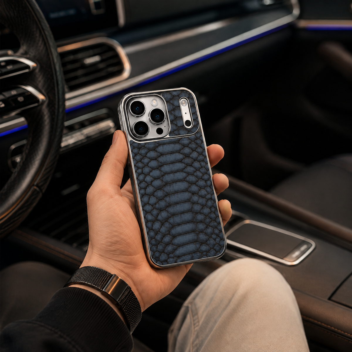 Premium iPhone Case Snake Pattern Leather Soft Flannel Lining Shockproof Anti Scratch Non Slip Fashion Protective Cover Wireless Charging Slim Design