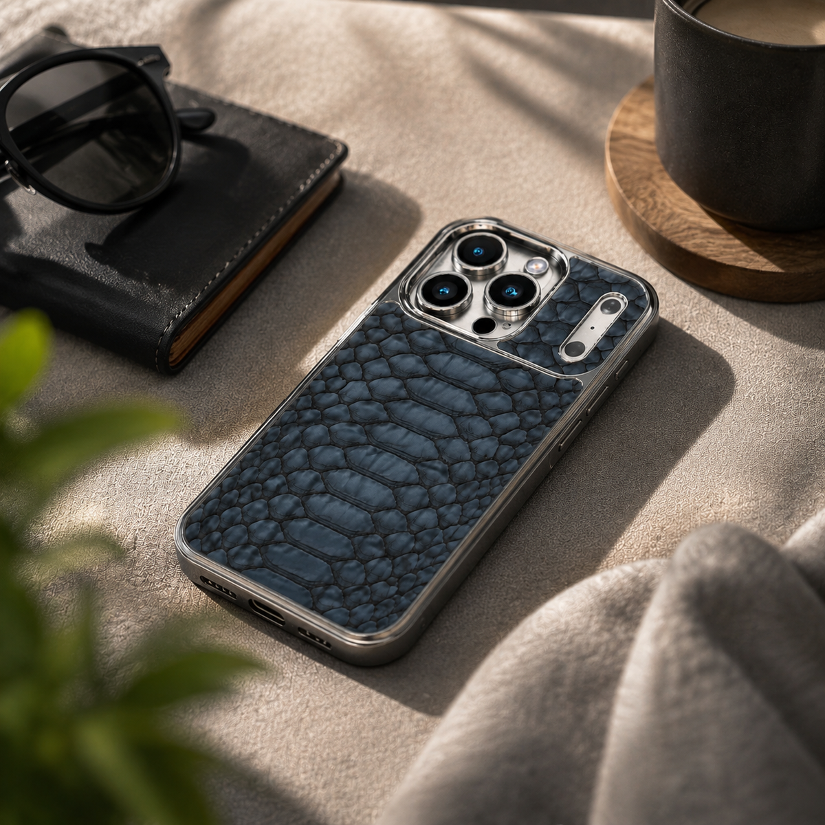 Premium iPhone Case Snake Pattern Leather Soft Flannel Lining Shockproof Anti Scratch Non Slip Fashion Protective Cover Wireless Charging Slim Design