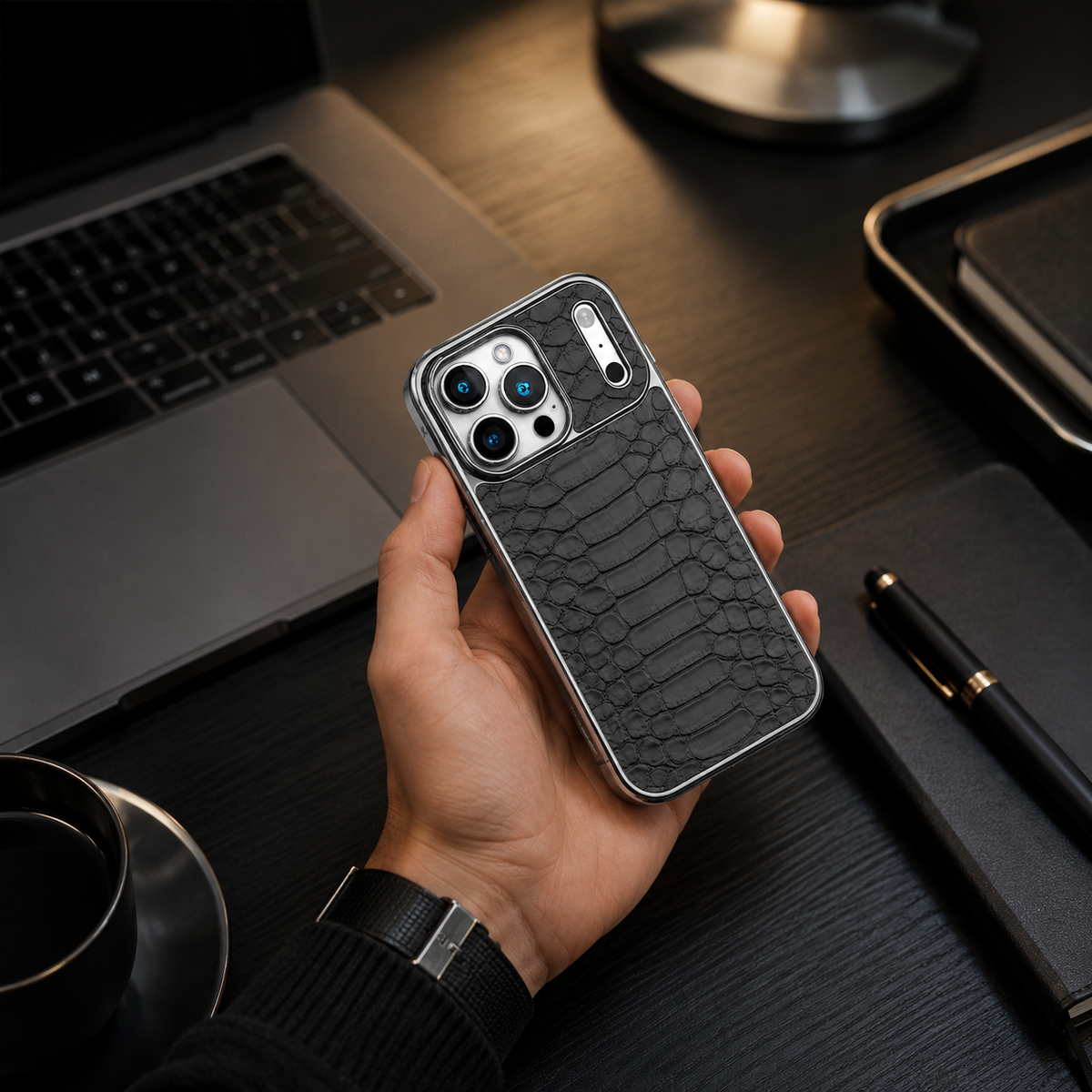 Premium iPhone Case Snake Pattern Leather Soft Flannel Lining Shockproof Anti Scratch Non Slip Fashion Protective Cover Wireless Charging Slim Design