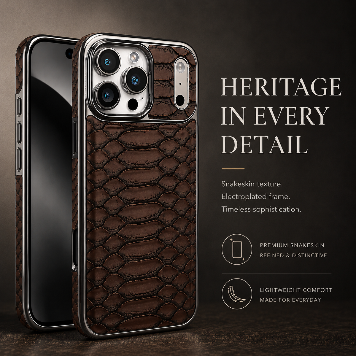 Premium iPhone Case Snake Pattern Leather Soft Flannel Lining Shockproof Anti Scratch Non Slip Fashion Protective Cover Wireless Charging Slim Design